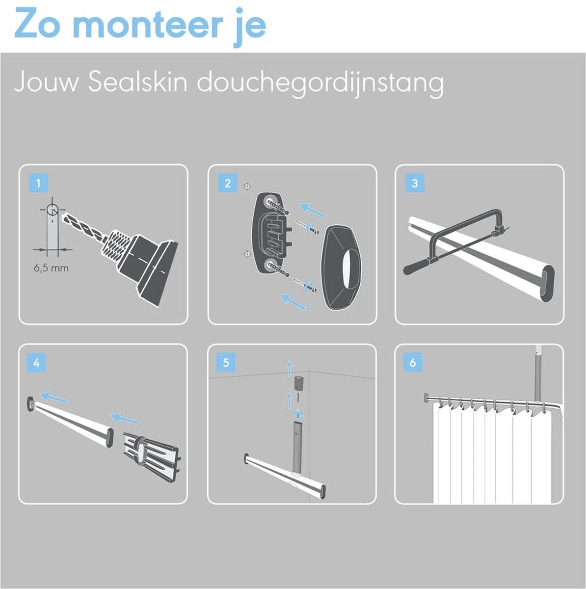 Sealskin - Easy Roll Douchegordijnstangset - 90x90x90 Cm - Wit 3 Sealskin - Easy Roll Douchegordijnstangset - 90x90x90 Cm - Wit - Afbeelding 3