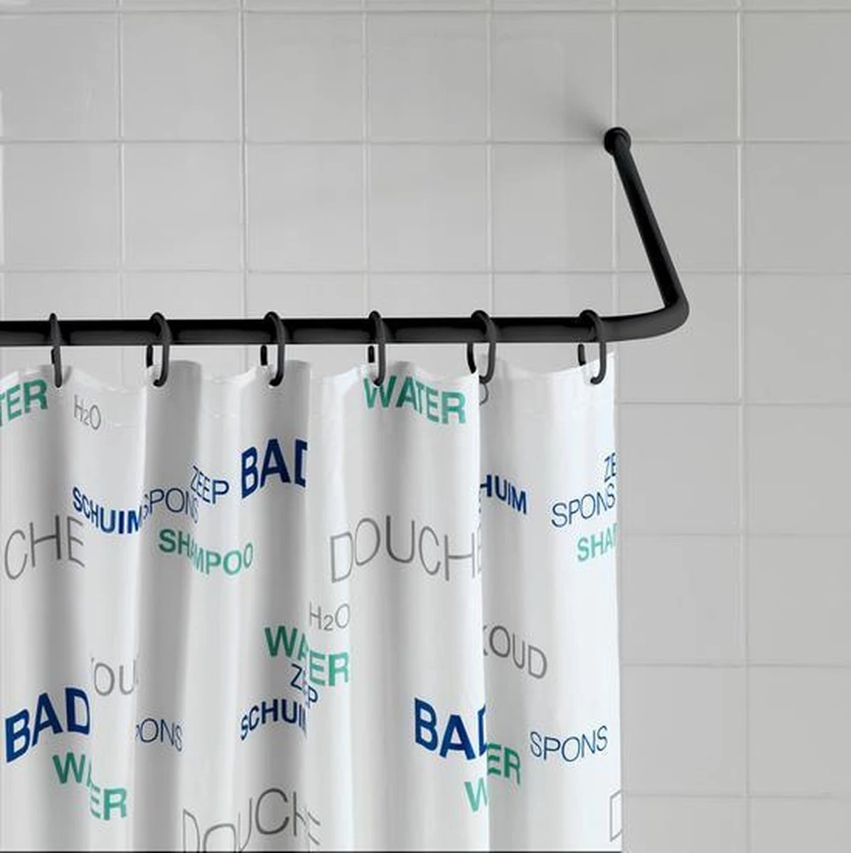 WENKO Douchegordijnstang Hoek Universeel Aluminium Zwart - Douchestang 2 WENKO Douchegordijnstang Hoek Universeel Aluminium Zwart - Douchestang - Afbeelding 2