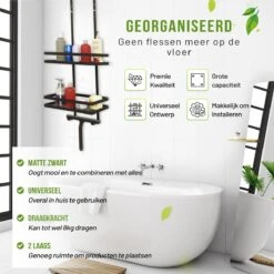 Doucherek Zonder Boren Inclusief Douchewisser - Aan Douchewand - Zwart - Ophangbaar - Zuignap - 2 Laags - Wiper - Shower Rack - Valentijnsdag Cadeau -Merkloos Verkoop 1198x1200