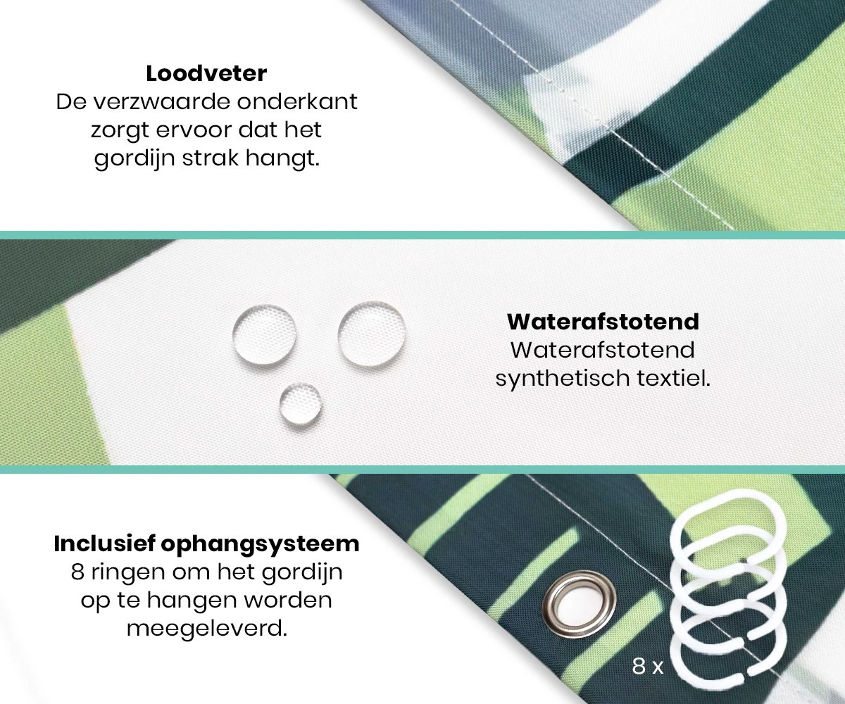 Loti Living Douchegordijn Anti Schimmel – Jungle - Inclusief Ringen – Waterdicht - Polyester - Douchegordijn 120x200 Cm 2 Loti Living Douchegordijn Anti Schimmel – Jungle - Inclusief Ringen – Waterdicht - Polyester - Douchegordijn 120x200 Cm - Afbeelding 2