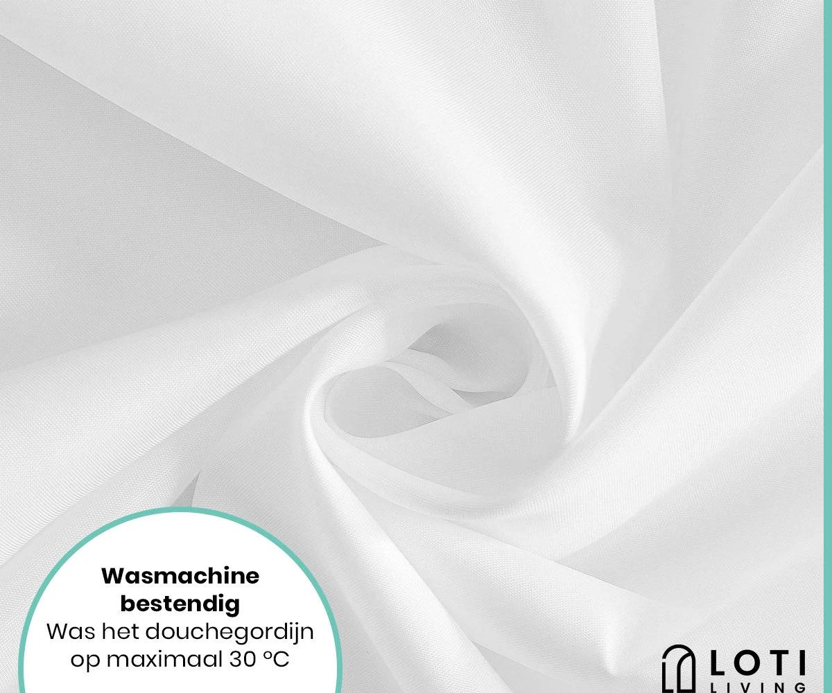 Loti Living Douchegordijn Anti Schimmel – Wit - Inclusief Ringen – Waterdicht - Polyester - Douchegordijn 120x200 Cm 2 Loti Living Douchegordijn Anti Schimmel – Wit - Inclusief Ringen – Waterdicht - Polyester - Douchegordijn 120x200 Cm - Afbeelding 2