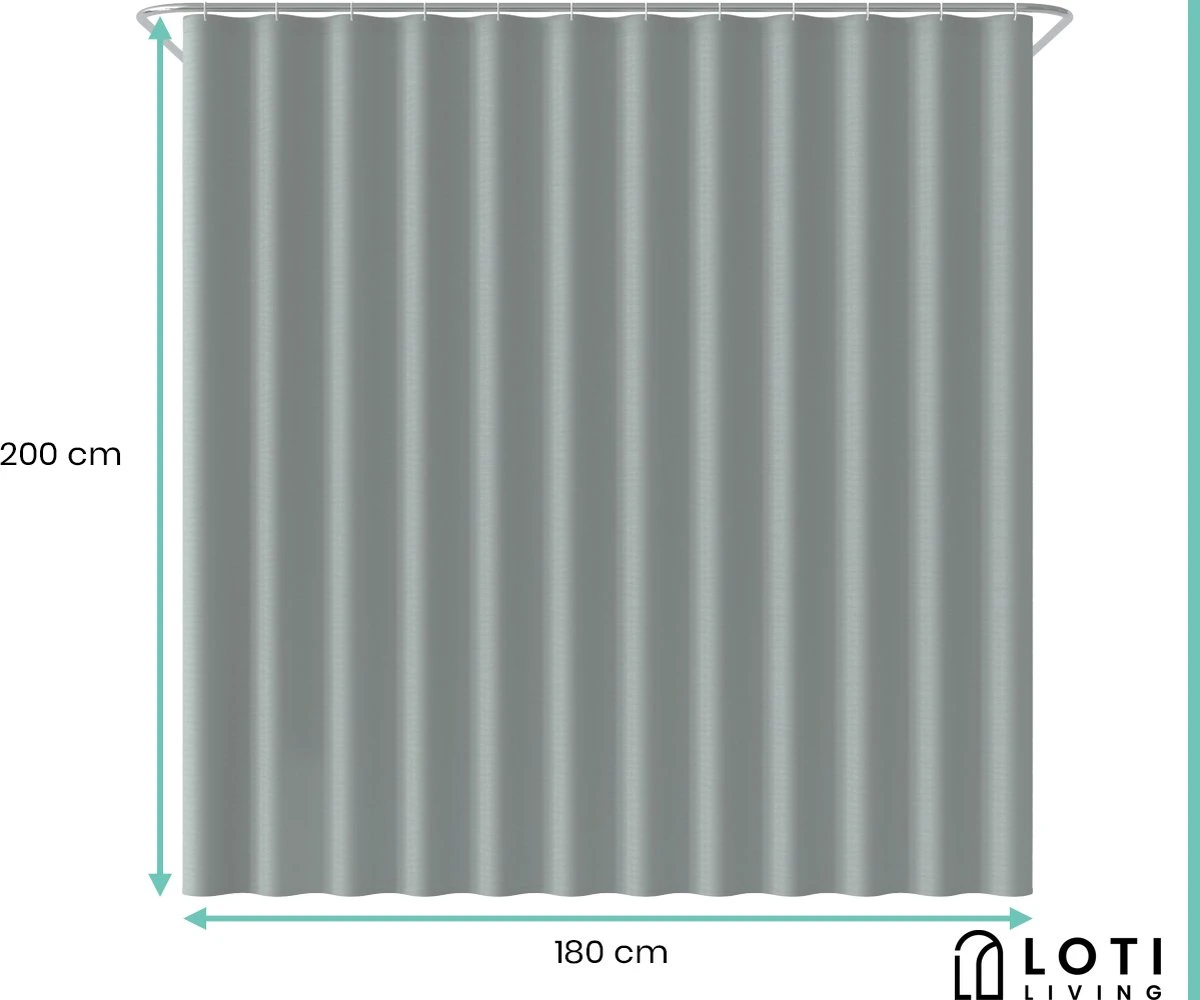 Loti Living Douchegordijn Anti Schimmel – Grijs - Inclusief Ringen – Waterdicht - Polyester - Douchegordijn 180x200 Cm 4 Loti Living Douchegordijn Anti Schimmel – Grijs - Inclusief Ringen – Waterdicht - Polyester - Douchegordijn 180x200 Cm - Afbeelding 4