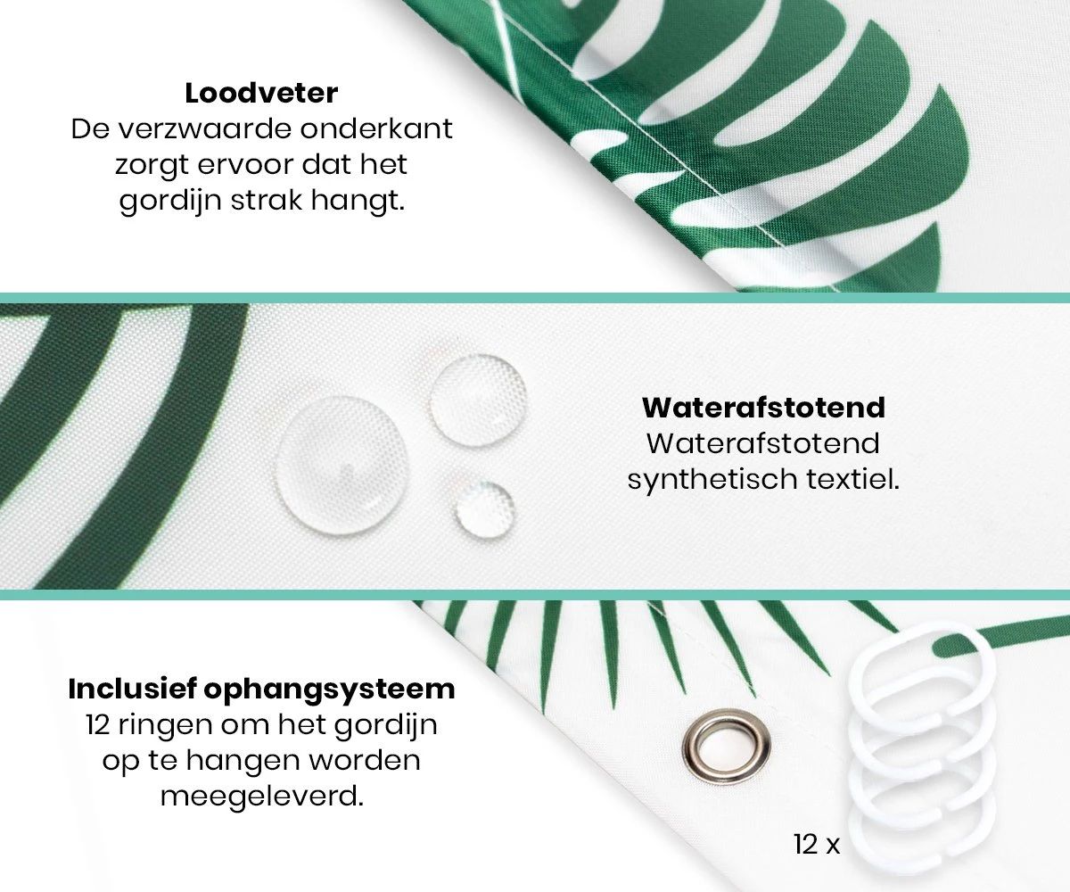 Loti Living Douchegordijn Anti Schimmel – Blaadjes - Inclusief Ringen – Waterdicht - Polyester - Douchegordijn 180x200 Cm 2 Loti Living Douchegordijn Anti Schimmel – Blaadjes - Inclusief Ringen – Waterdicht - Polyester - Douchegordijn 180x200 Cm - Afbeelding 2
