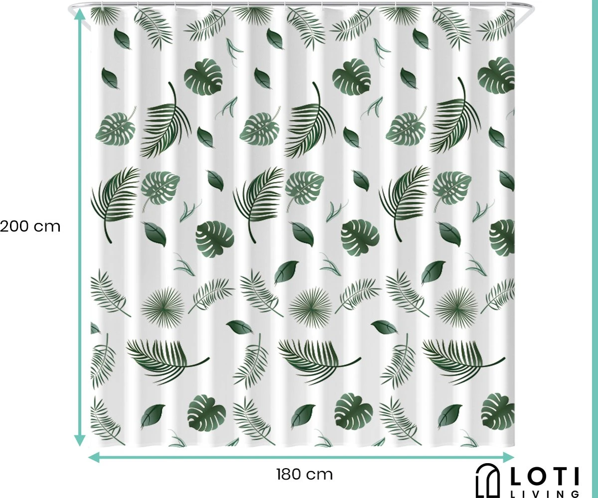 Loti Living Douchegordijn Anti Schimmel – Blaadjes - Inclusief Ringen – Waterdicht - Polyester - Douchegordijn 180x200 Cm 5 Loti Living Douchegordijn Anti Schimmel – Blaadjes - Inclusief Ringen – Waterdicht - Polyester - Douchegordijn 180x200 Cm - Afbeelding 5