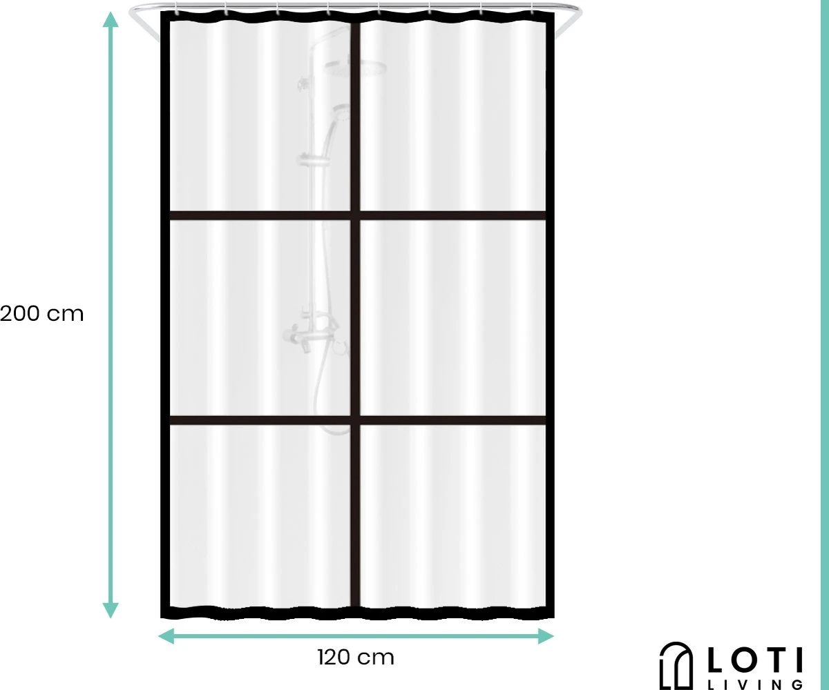 Loti Living Douchegordijn Anti Schimmel – Mat Transparant Zwart - Inclusief Ringen – Waterdicht - PEVA - Douchegordijn 120x200 Cm 3 Loti Living Douchegordijn Anti Schimmel – Mat Transparant Zwart - Inclusief Ringen – Waterdicht - PEVA - Douchegordijn 120x200 Cm - Afbeelding 3