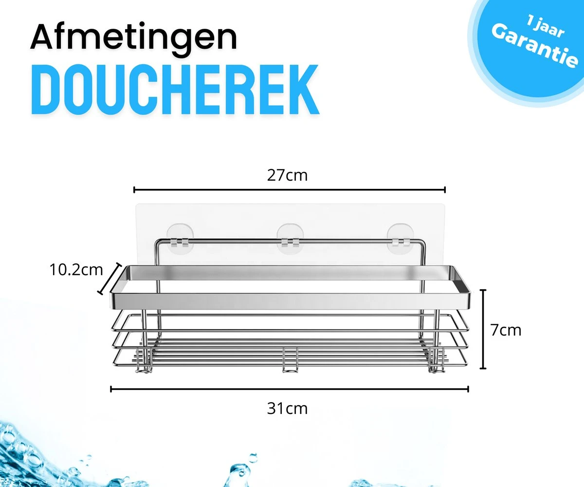 RVS Doucherek Zelfklevend Zonder Boren - Douchemand Hangend - 15KG Draagvermogen - Zilver/Chroom 4 RVS Doucherek Zelfklevend Zonder Boren - Douchemand Hangend - 15KG Draagvermogen - Zilver/Chroom - Afbeelding 4