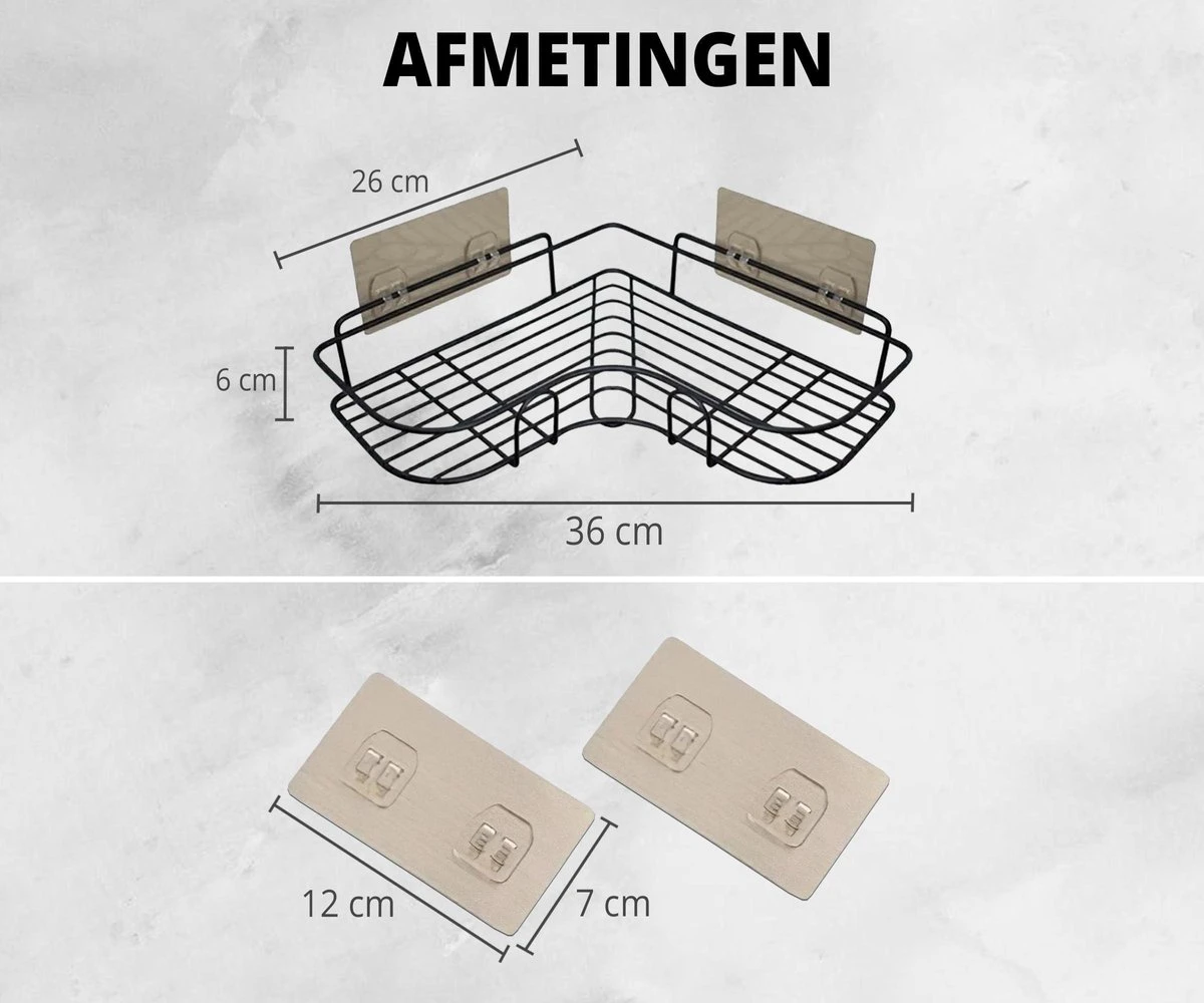 HouseLife™ Doucherek Zonder Boren - Zwart - Zelfklevend - Douchemand - Badkamer Doucherek – 30 Cm - Incl. 2 Sterke Muurstickers 2 HouseLife™ Doucherek Zonder Boren - Zwart - Zelfklevend - Douchemand - Badkamer Doucherek – 30 Cm - Incl. 2 Sterke Muurstickers - Afbeelding 2