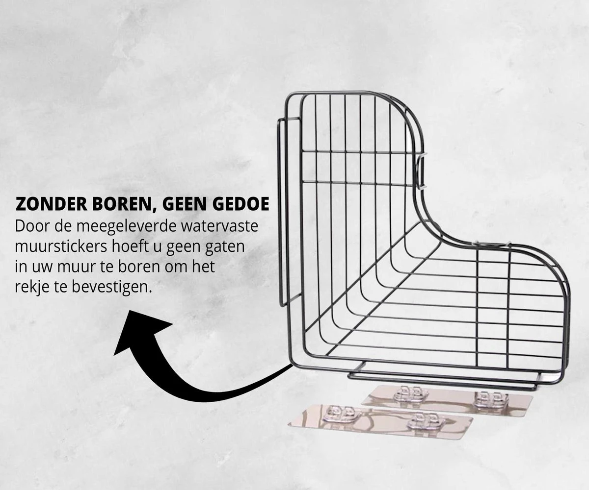 HouseLife™ Doucherek Zonder Boren - Zwart - Zelfklevend - Douchemand - Badkamer Doucherek – 30 Cm - Incl. 2 Sterke Muurstickers 3 HouseLife™ Doucherek Zonder Boren - Zwart - Zelfklevend - Douchemand - Badkamer Doucherek – 30 Cm - Incl. 2 Sterke Muurstickers - Afbeelding 3