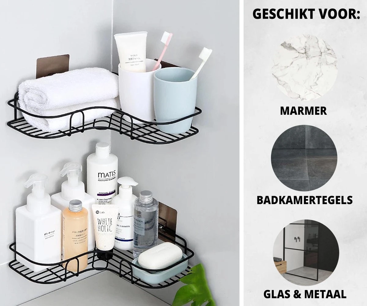 HouseLife™ Doucherek Zonder Boren - Zwart - Zelfklevend - Douchemand - Badkamer Doucherek – 30 Cm - Incl. 2 Sterke Muurstickers 6 HouseLife™ Doucherek Zonder Boren - Zwart - Zelfklevend - Douchemand - Badkamer Doucherek – 30 Cm - Incl. 2 Sterke Muurstickers - Afbeelding 6