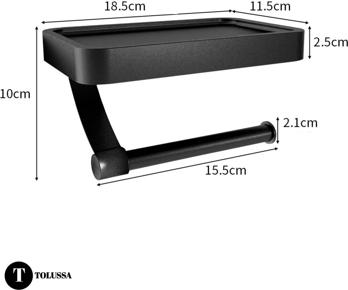 Tolussa Premium WC Rolhouder Zwart Met Plankje - Toiletrolhouder Zwart Met Plankje - Met En Zonder Boren 9 Tolussa Premium WC Rolhouder Zwart Met Plankje - Toiletrolhouder Zwart Met Plankje - Met En Zonder Boren - Afbeelding 9