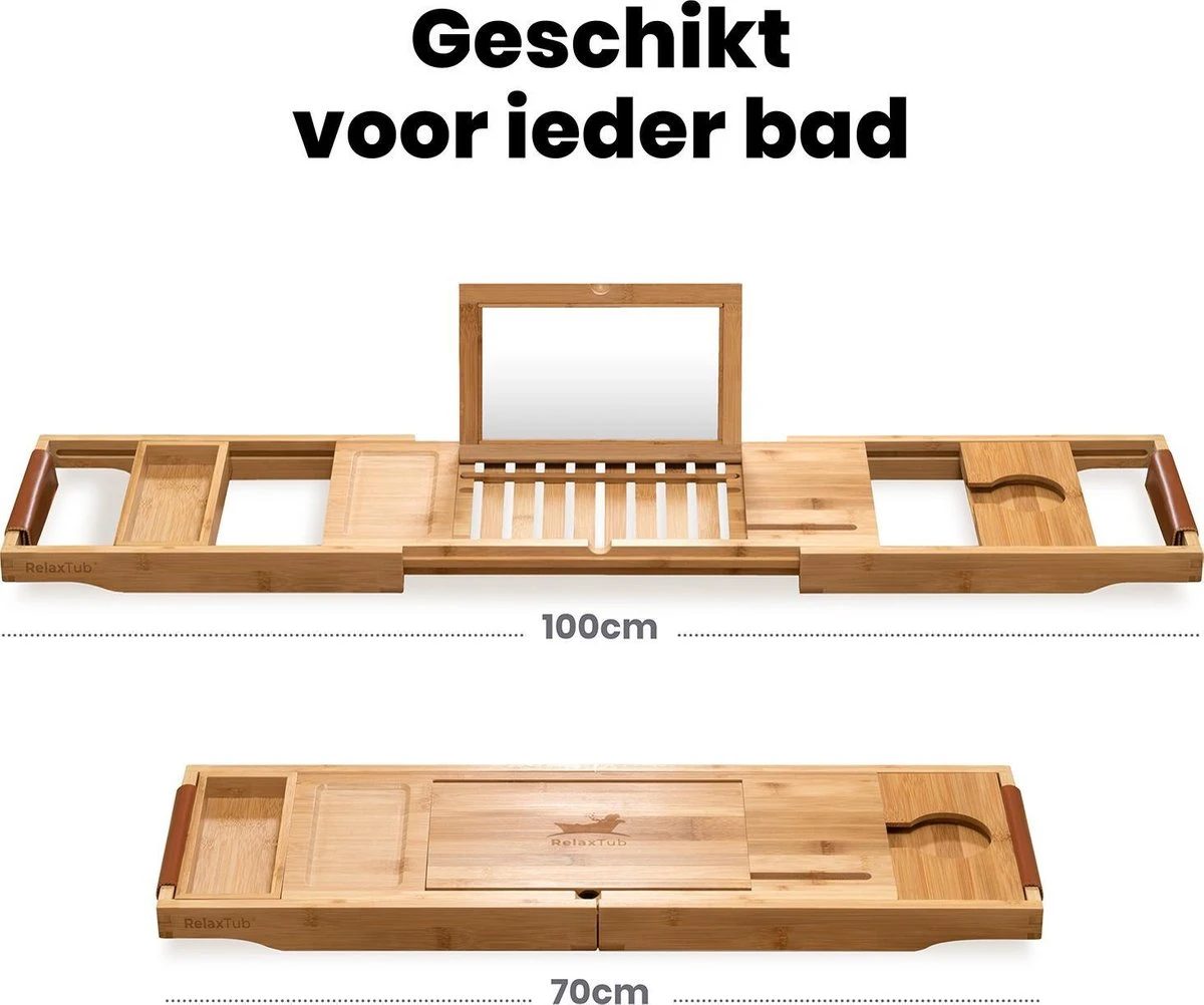 RelaxTub® Badplank - Badplank Voor In Bad - Badrek - Verstelbaar - Anti Slip - Badplank Bamboe - Badplank Hout - Badrekje Inclusief Boekenhouder, Tablethouder & Spiegel 7 RelaxTub® Badplank - Badplank Voor In Bad - Badrek - Verstelbaar - Anti Slip - Badplank Bamboe - Badplank Hout - Badrekje Inclusief Boekenhouder, Tablethouder & Spiegel - Afbeelding 7