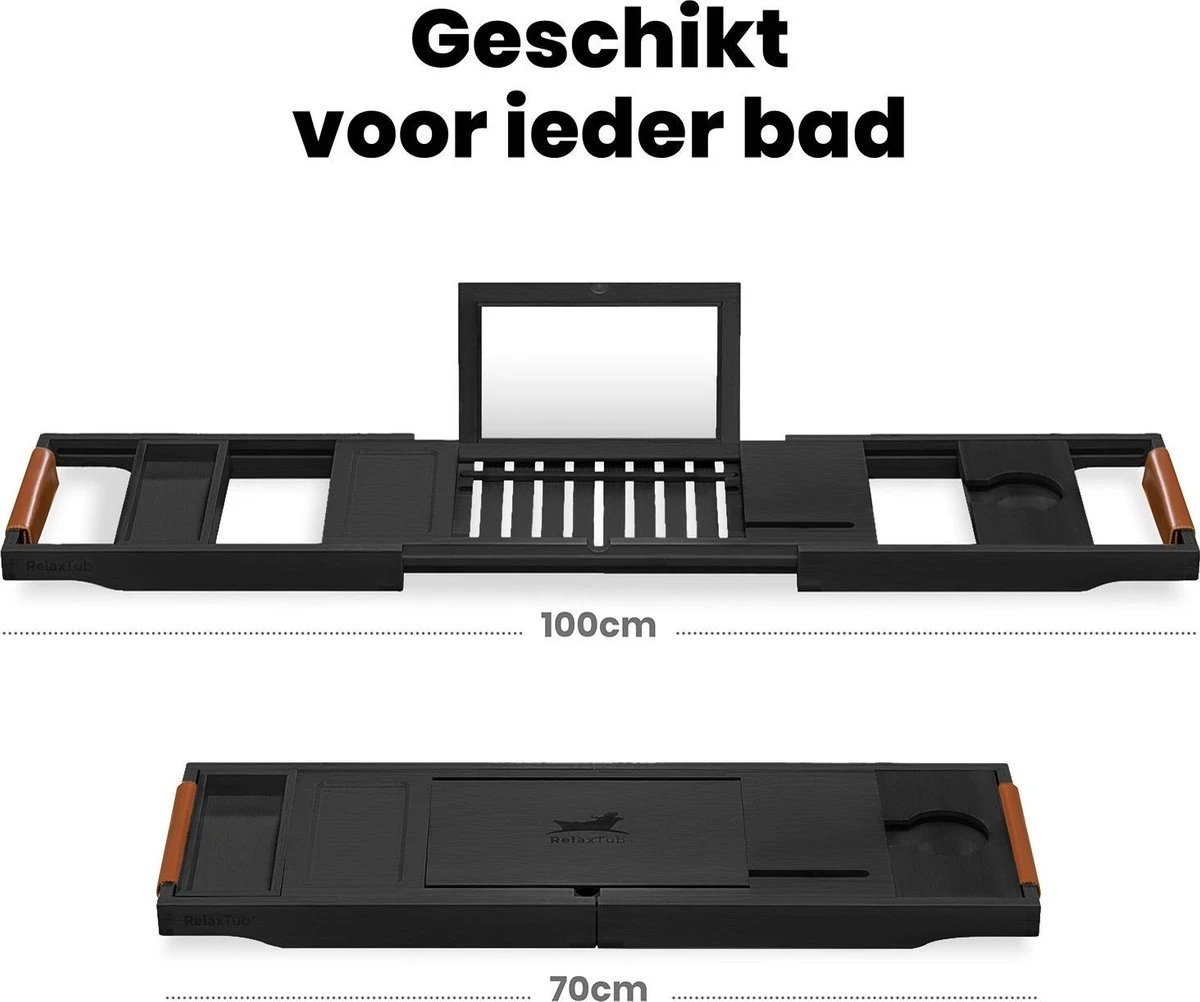 RelaxTub® Badplank - Badplank Voor In Bad - Badrek - Verstelbaar - Anti Slip - Badplank Zwart - Badplank Hout - Badrekje Inclusief Boekenhouder, Tablethouder & Spiegel 7 RelaxTub® Badplank - Badplank Voor In Bad - Badrek - Verstelbaar - Anti Slip - Badplank Zwart - Badplank Hout - Badrekje Inclusief Boekenhouder, Tablethouder & Spiegel - Afbeelding 7
