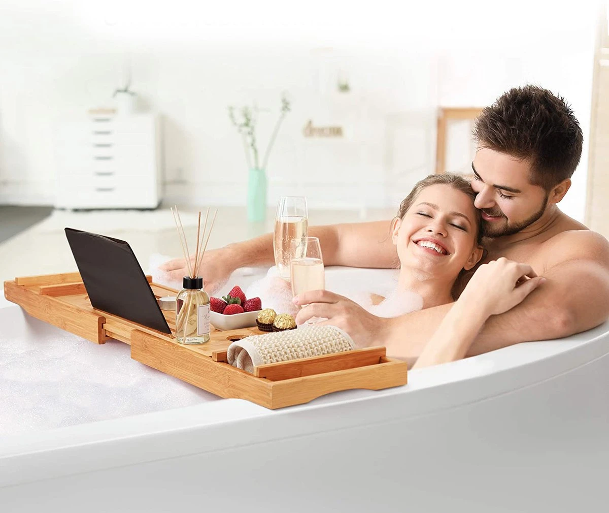 SWILIX ® Badplank - Uitschuifbaar - Voor In Bad - 71 Tot 108 Cm - Met Houder - Hout 7 SWILIX ® Badplank - Uitschuifbaar - Voor In Bad - 71 Tot 108 Cm - Met Houder - Hout - Afbeelding 7