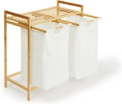 Lifa Bathing Bamboe Rek Met Wasmanden - Polyester En Bamboe - Uitschuifbare Opbermanden Met Deksel - Wassorteerbak 60 Liter - 2 Vakken - Voor Badkamer, Slaapkamer En Wasruimte - 73 X 64 X 33 Cm -Merkloos Verkoop 1200x1018
