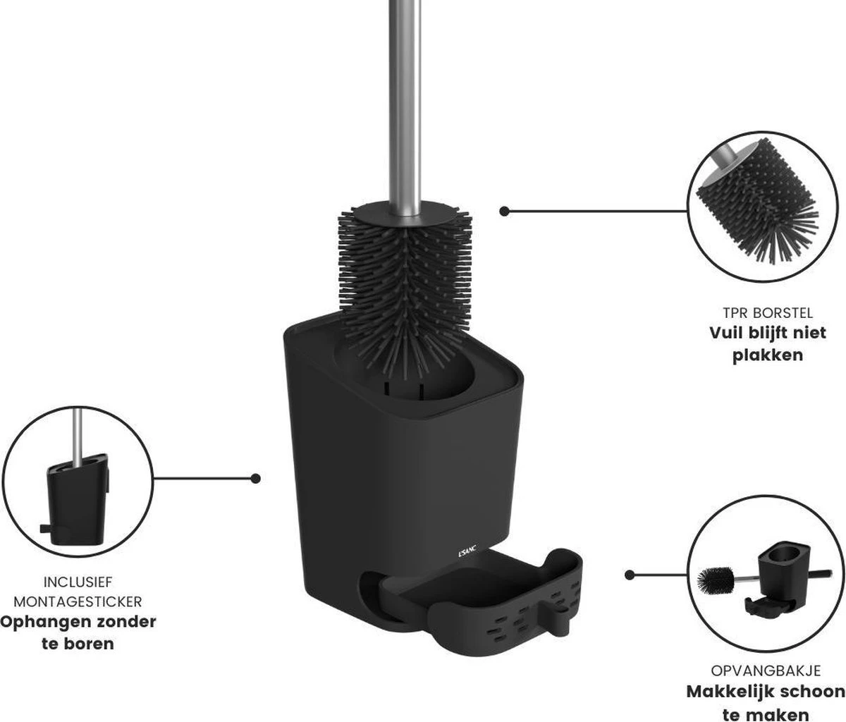 L'Sanc TB362 Plus - WC Borstel - Toiletborstel Met Houder - Zwart 2 L'Sanc TB362 Plus - WC Borstel - Toiletborstel Met Houder - Zwart - Afbeelding 2