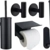 Toiletset Zwart 4-delig - Toiletaccessoireset - Toiletborstelhouder - Toiletrolhouder - Reserverolhouder - Handdoekhaakjes - RVS - Toilet Accessoires Set - Badkamer