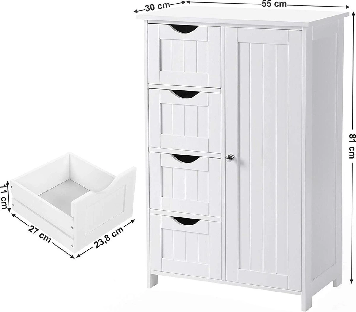 Badkamerkast, Ladekast Met 4 Schuifladen En 1 Deur, Wit, 55 X 81 X 30 Cm -Wastafelonderkast - Badkamermeubel 8 Badkamerkast, Ladekast Met 4 Schuifladen En 1 Deur, Wit, 55 X 81 X 30 Cm -Wastafelonderkast - Badkamermeubel - Afbeelding 8