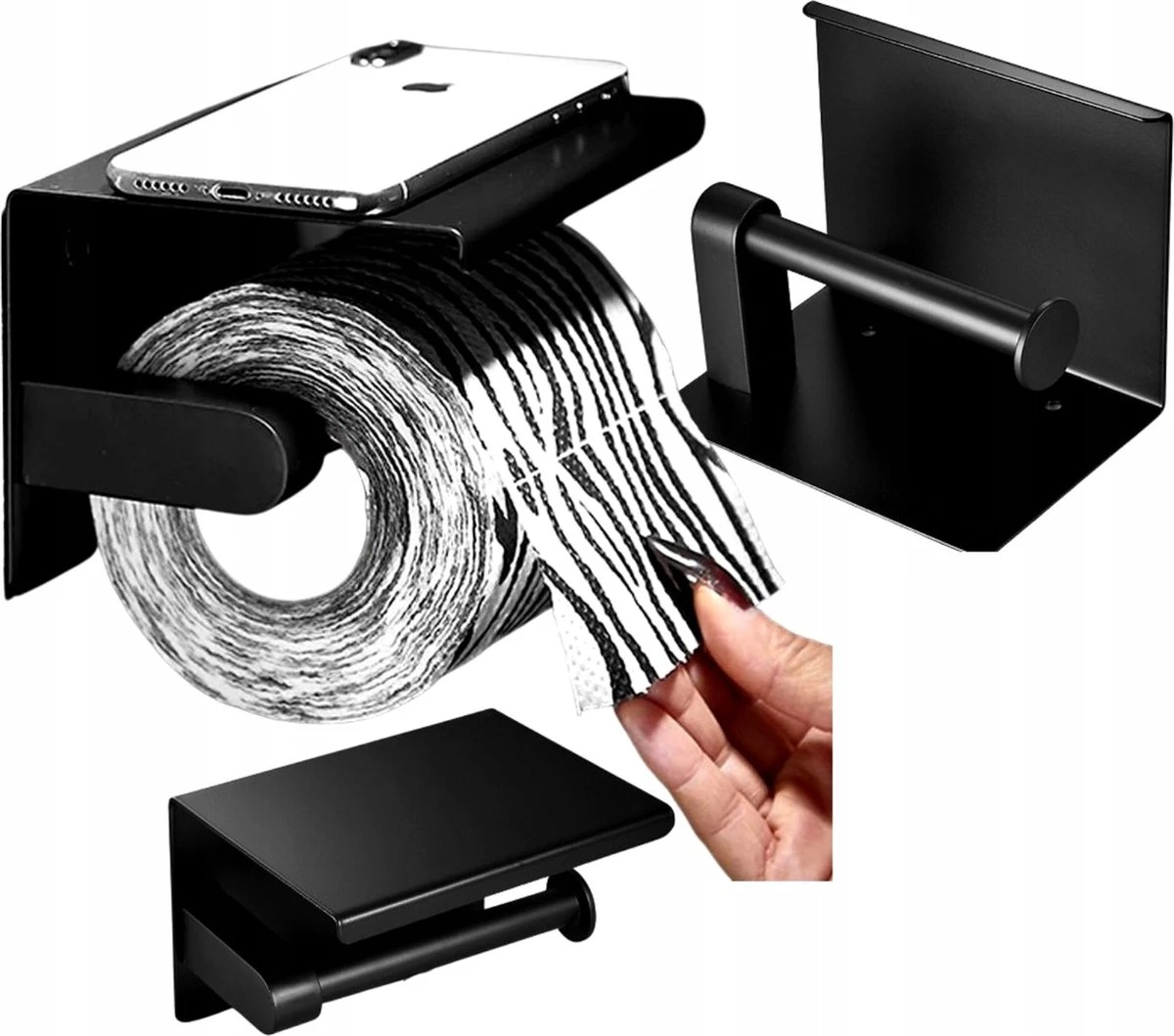 Toiletrolhouder - Wc Rol Houder Met Plankje - Inclusief Haakje - RVS - Waterbestendig - Zwart - Rheme 8 Toiletrolhouder - Wc Rol Houder Met Plankje - Inclusief Haakje - RVS - Waterbestendig - Zwart - Rheme - Afbeelding 8