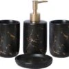 Badkamer Accessoires Set – Tandenborstelhouder –Zeeppompje Zeepbakje – Keramiek Met Marmer Design – Zwart