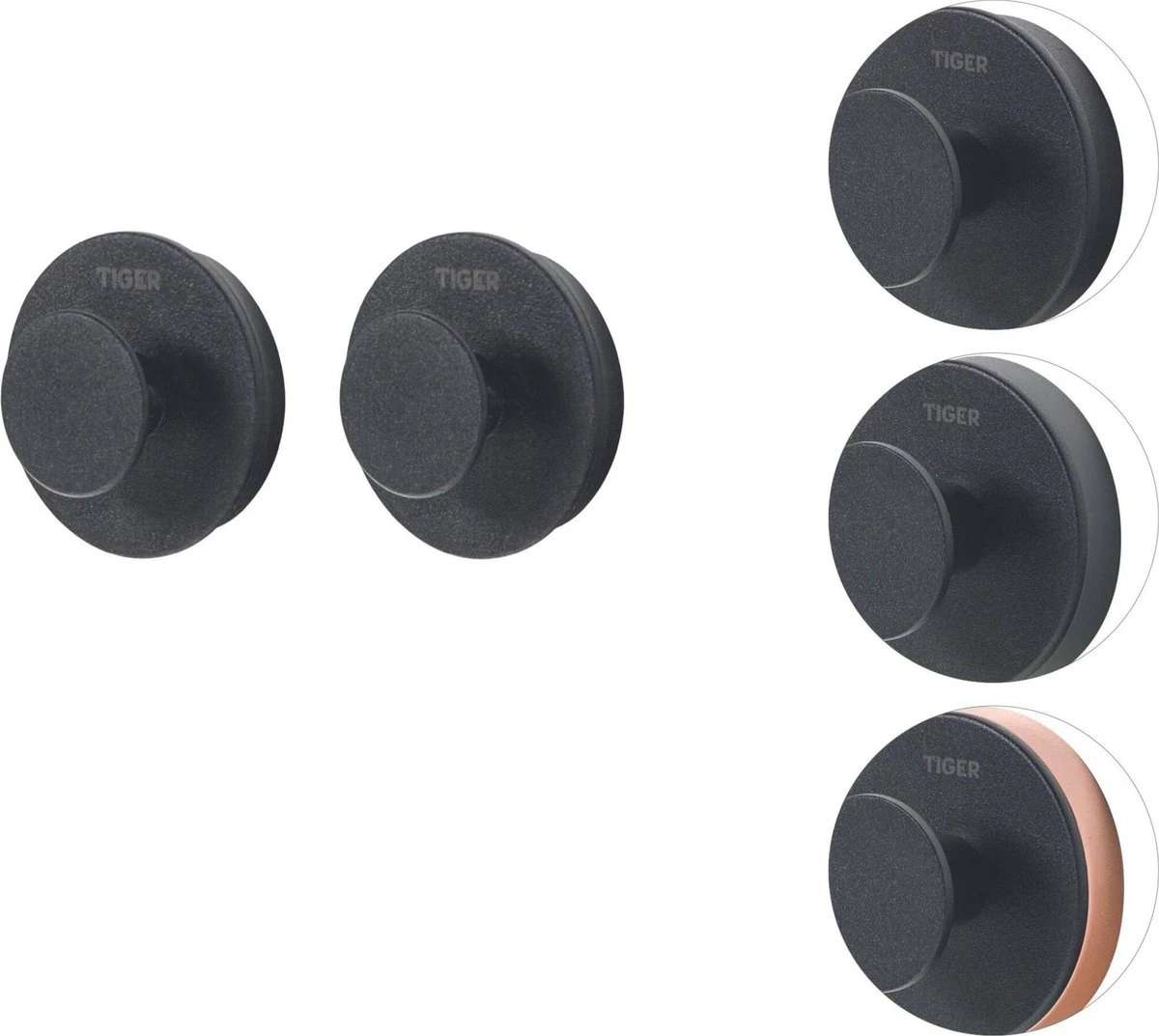 Tiger Urban - Handdoekhaak - 2 Stuks - Zwart - ø 5 Cm - Inclusief 4 Decorringen - Zelfklevend 1 Tiger Urban - Handdoekhaak - 2 Stuks - Zwart - ø 5 Cm - Inclusief 4 Decorringen - Zelfklevend