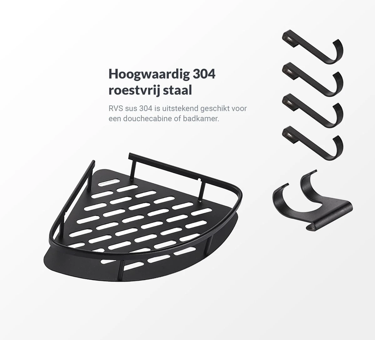Doucherek Zonder Boren – Badkamer Accessoires – Doucherekje – Douchemand – RVS – Hoekrek – Hangend – Zwart – 2 Stuks 5 Doucherek Zonder Boren – Badkamer Accessoires – Doucherekje – Douchemand – RVS – Hoekrek – Hangend – Zwart – 2 Stuks - Afbeelding 5
