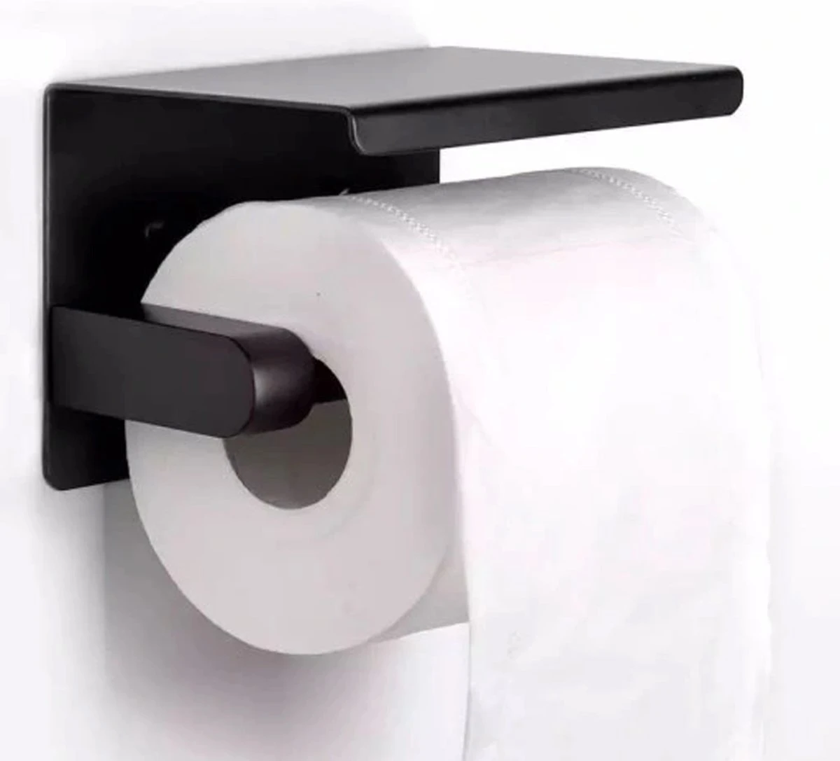 Toiletrolhouder - Wc Rol Houder Met Plankje - Inclusief Haakje - RVS - Waterbestendig - Zwart - Rheme 12 Toiletrolhouder - Wc Rol Houder Met Plankje - Inclusief Haakje - RVS - Waterbestendig - Zwart - Rheme - Afbeelding 12