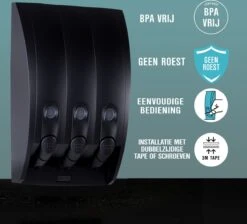 Aquathof, Zeepdispenser, Mat Zwart, 3 Kamer, 3 Reservoirs, 3x350ml, Hangend, Wandmontage 14 Aquathof, Zeepdispenser, Mat Zwart, 3 Kamer, 3 Reservoirs, 3x350ml, Hangend, Wandmontage -Merkloos Verkoop 1200x1089 4