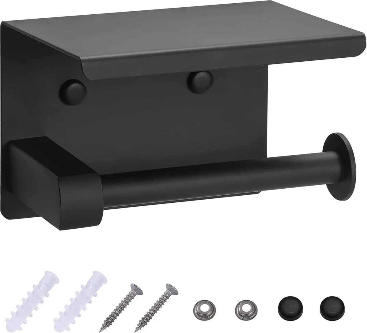 Toiletrolhouder - Wc Rol Houder Met Plankje - Inclusief Haakje - RVS - Waterbestendig - Zwart - Rheme 11 Toiletrolhouder - Wc Rol Houder Met Plankje - Inclusief Haakje - RVS - Waterbestendig - Zwart - Rheme - Afbeelding 11