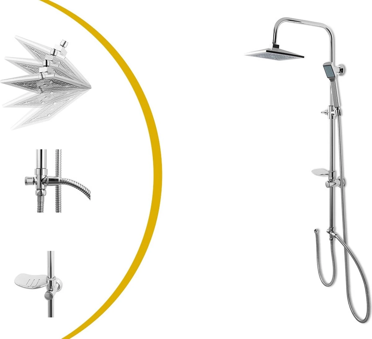 Lifa Bathing Zilveren Douchesysteem - Verstelbare Doucheset - RVS En ABS - Regendouche En Handdouche - Chroom - Incl. Bevestigingsmateriaal 7 Lifa Bathing Zilveren Douchesysteem - Verstelbare Doucheset - RVS En ABS - Regendouche En Handdouche - Chroom - Incl. Bevestigingsmateriaal - Afbeelding 7