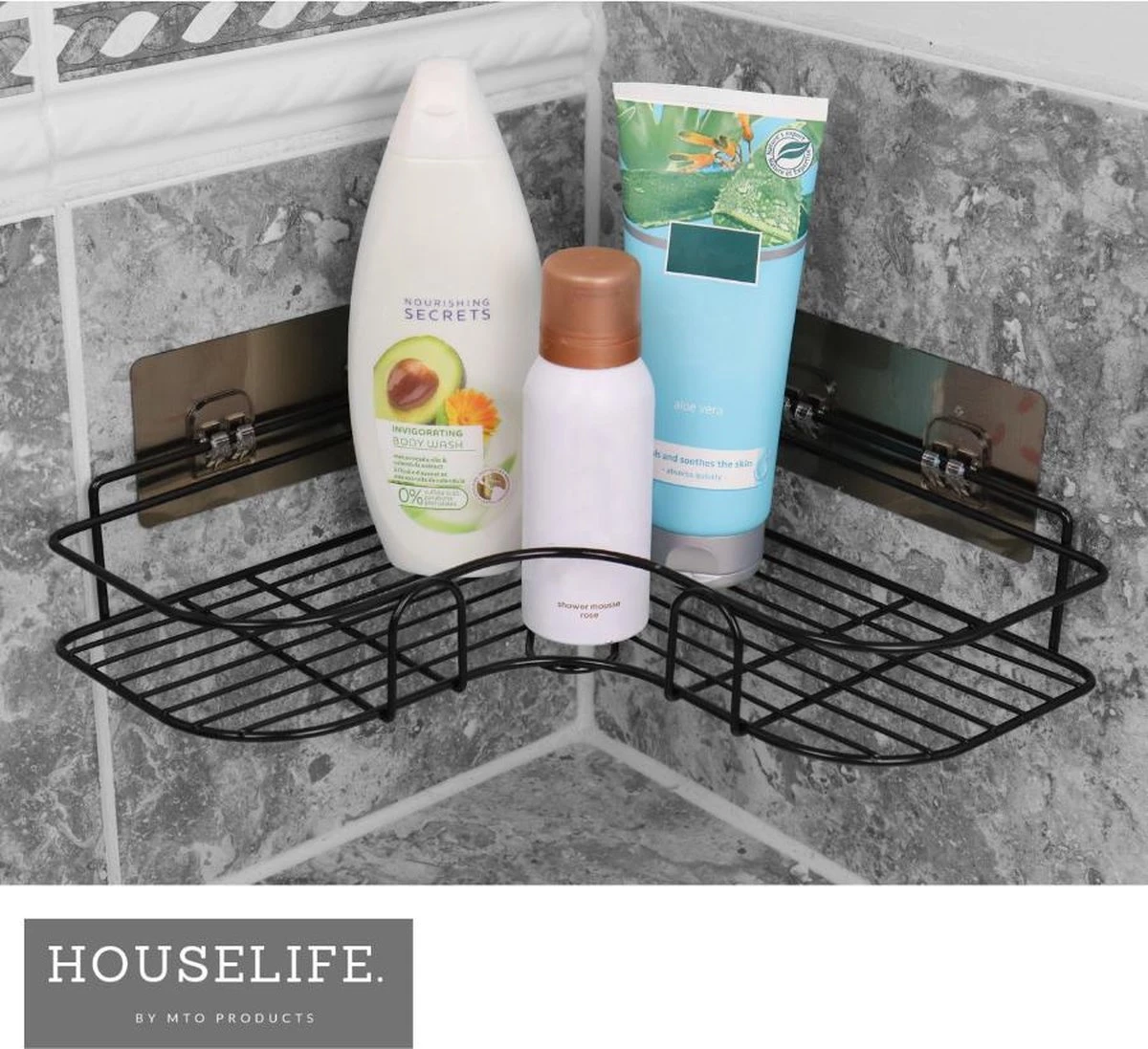 HouseLife™ Doucherek Zonder Boren - Zwart - Zelfklevend - Douchemand - Badkamer Doucherek – 30 Cm - Incl. 2 Sterke Muurstickers 9 HouseLife™ Doucherek Zonder Boren - Zwart - Zelfklevend - Douchemand - Badkamer Doucherek – 30 Cm - Incl. 2 Sterke Muurstickers - Afbeelding 9