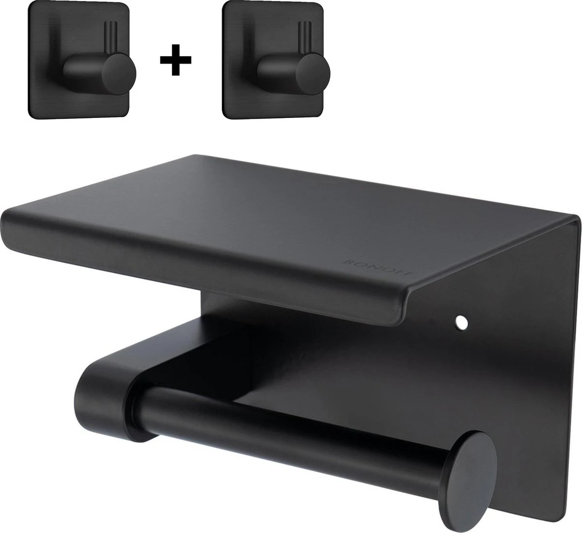 Toiletrolhouder Met Telefoonhouder - Zelfklevend / Boren / Zonder Boren - Incl. Handdoekhaakjes - WC Rolhouder - Zwart 1 Toiletrolhouder Met Telefoonhouder - Zelfklevend / Boren / Zonder Boren - Incl. Handdoekhaakjes - WC Rolhouder - Zwart