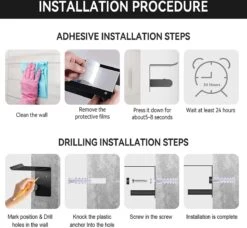 BOTC Toiletrolhouder Met Handdoekhaakjes - Toiletrolhouder - Toiletrolhouder - Zelfklevend / Boren / Zonder Boren - RVS - Zwart -Merkloos Verkoop 1200x1108 2