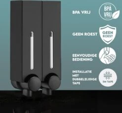 Aquathof, Zeepdispenser, Mat Zwart, 2 Kamer, 2 Reservoirs, 2x250ml - Hangend - Wandmontage -Merkloos Verkoop 1200x1112 3