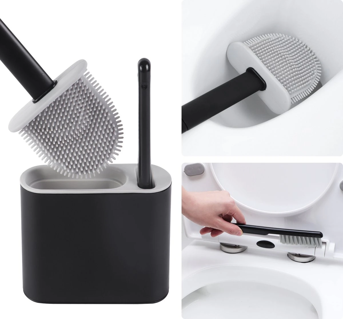 Lopoleis WC Borstel – Toiletborstel – Gesloten Bodem – WC Borstel Met Randreiniger – Siliconen – Zwart – WC Borstel Met Houder – Vrijstaand – Hangend – WC Borstel En Houder 5 Lopoleis WC Borstel – Toiletborstel – Gesloten Bodem – WC Borstel Met Randreiniger – Siliconen – Zwart – WC Borstel Met Houder – Vrijstaand – Hangend – WC Borstel En Houder - Afbeelding 5