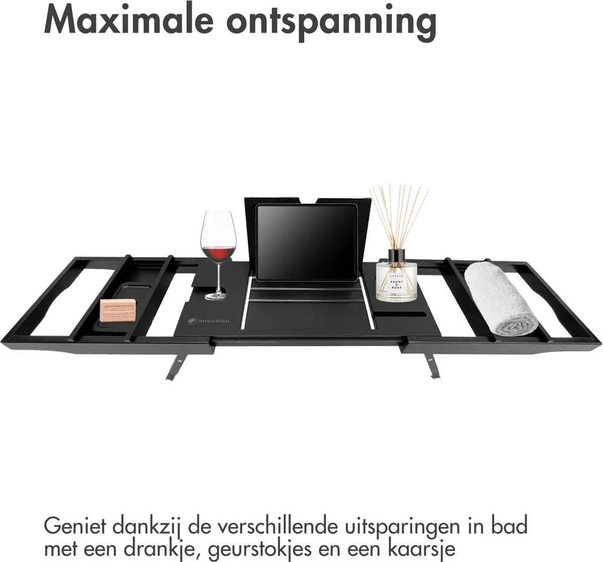 IMoshion Badplank Voor In Bad - Dienblad Inclusief Pootjes - Tablet Houder - Badrek Uitschuifbaar 75 Tot 110 Cm - Zwart 5 IMoshion Badplank Voor In Bad - Dienblad Inclusief Pootjes - Tablet Houder - Badrek Uitschuifbaar 75 Tot 110 Cm - Zwart - Afbeelding 5