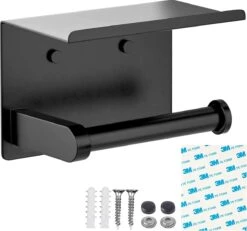 BOTC Toiletrolhouder Met Handdoekhaakjes - Toiletrolhouder - Toiletrolhouder - Zelfklevend / Boren / Zonder Boren - RVS - Zwart -Merkloos Verkoop 1200x1124