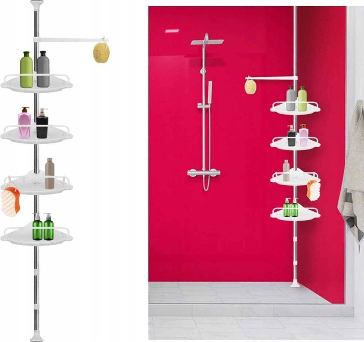 Merkloos Telescopisch Douche Rek - Verstelbaar Hoekrek - Staand Wand Douchemand Wandrek - Badkamer Rek 1 Merkloos Telescopisch Douche Rek - Verstelbaar Hoekrek - Staand Wand Douchemand Wandrek - Badkamer Rek