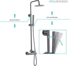 LOMAZOO Regendouche Met Thermostaatkraan - Douche Badkamer - Gun Metal / Antraciet [LYNN] -Merkloos Verkoop 1200x1136 10
