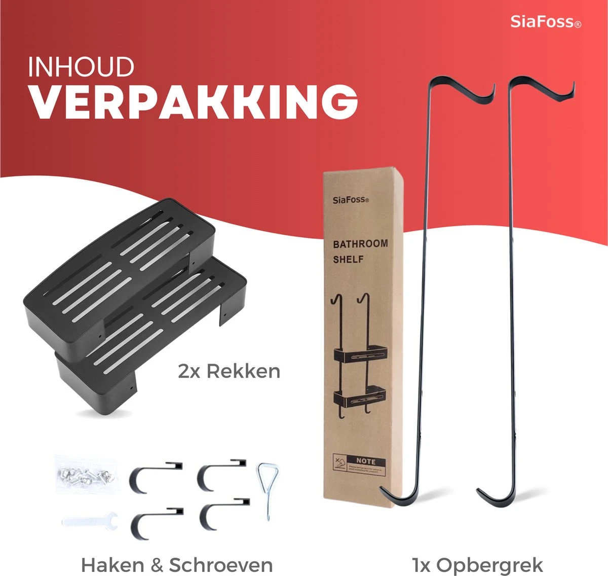 SIAFOSS Doucherek XL Zonder Boren Doucherek Hangend - 100% Stevig - 100% RVS - Hangend Badkamerrekje - Doucherek Aan Douchewand - Badkamer Accessoires - RVS Zwart - 2 Laags - Douchemand 5 SIAFOSS Doucherek XL Zonder Boren Doucherek Hangend - 100% Stevig - 100% RVS - Hangend Badkamerrekje - Doucherek Aan Douchewand - Badkamer Accessoires - RVS Zwart - 2 Laags - Douchemand - Afbeelding 5