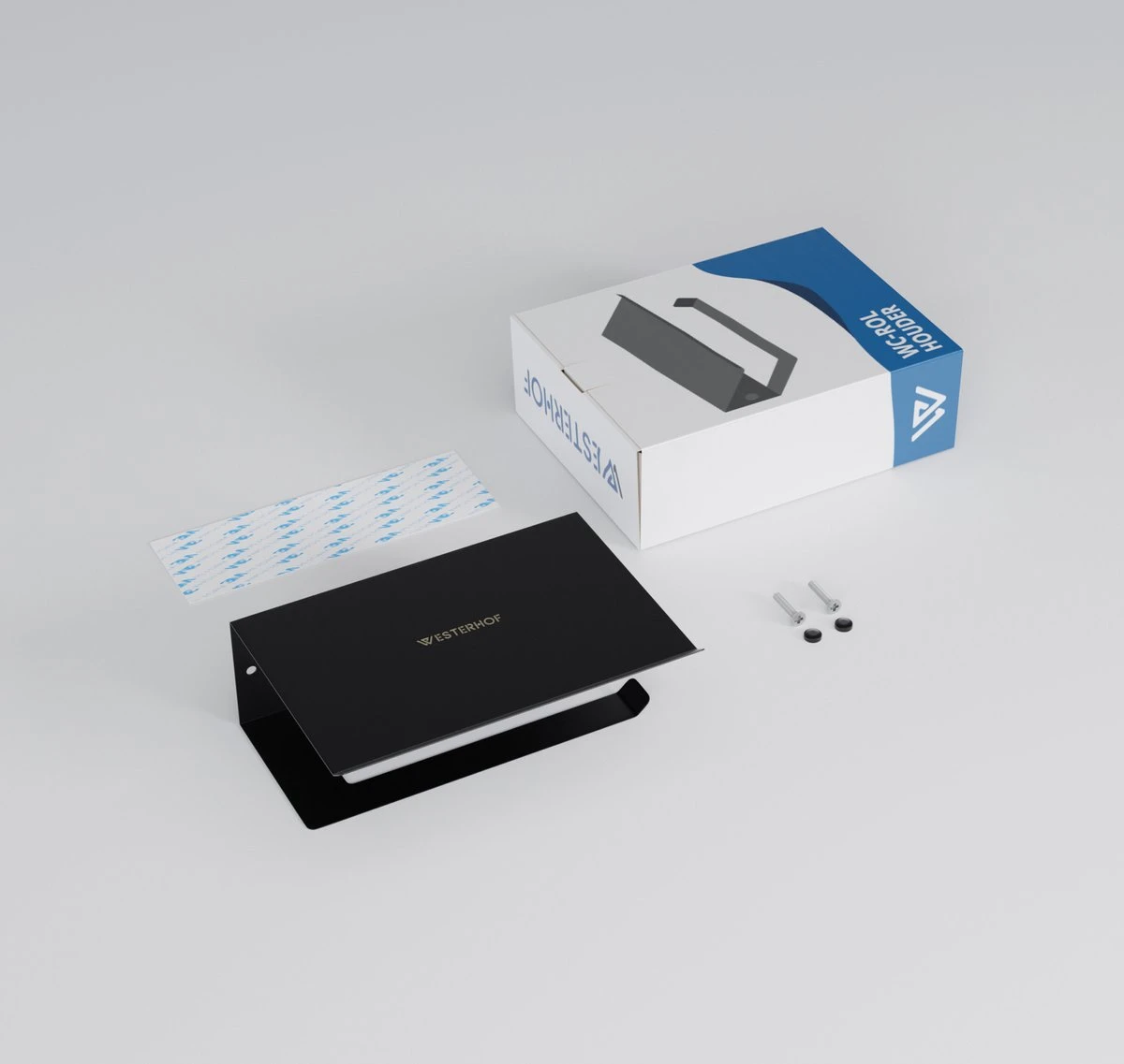 Westerhof Premium Wc Rolhouder Zwart Zonder Boren - Met Plankje - 3M Plakstrip En Schroef Set 7 Westerhof Premium Wc Rolhouder Zwart Zonder Boren - Met Plankje - 3M Plakstrip En Schroef Set - Afbeelding 7