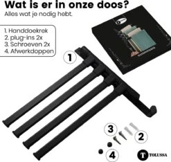 Tolussa Handdoekrek Badkamer Zwart - 30 CM - Handdoekhouder Zwart - Handdoekenrek Badkamer - Draaibaar -Merkloos Verkoop 1200x1138 3
