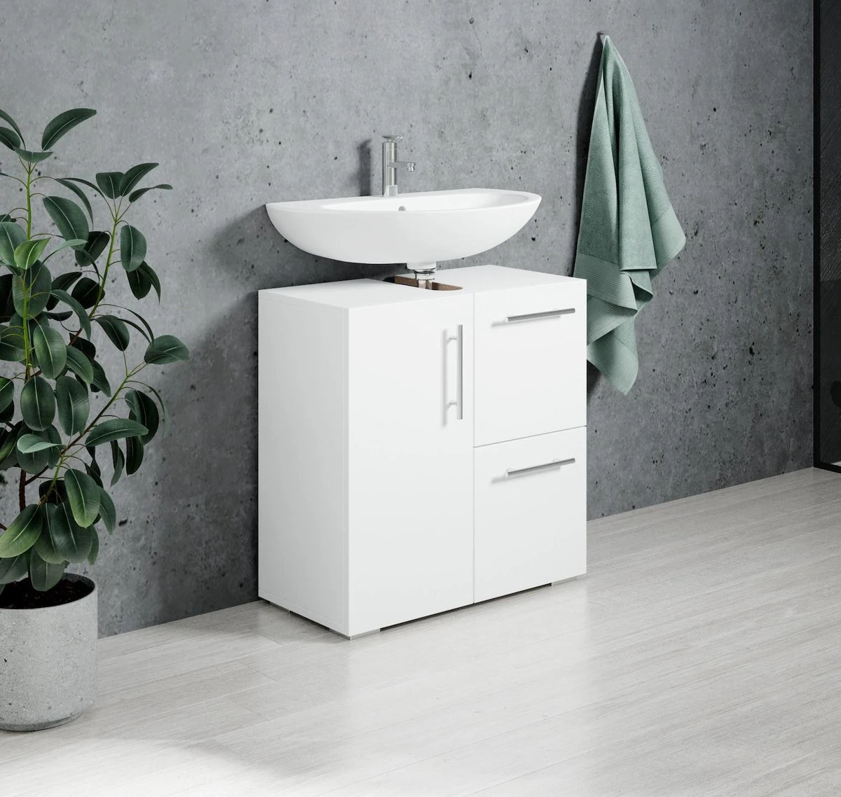 Badplaats Wastafel Onderkast Mars 60 Cm X 30 Cm X 60 Cm - Wit - Badkamerkast – Staand Wastafelmeubel 3 Badplaats Wastafel Onderkast Mars 60 Cm X 30 Cm X 60 Cm - Wit - Badkamerkast – Staand Wastafelmeubel - Afbeelding 3