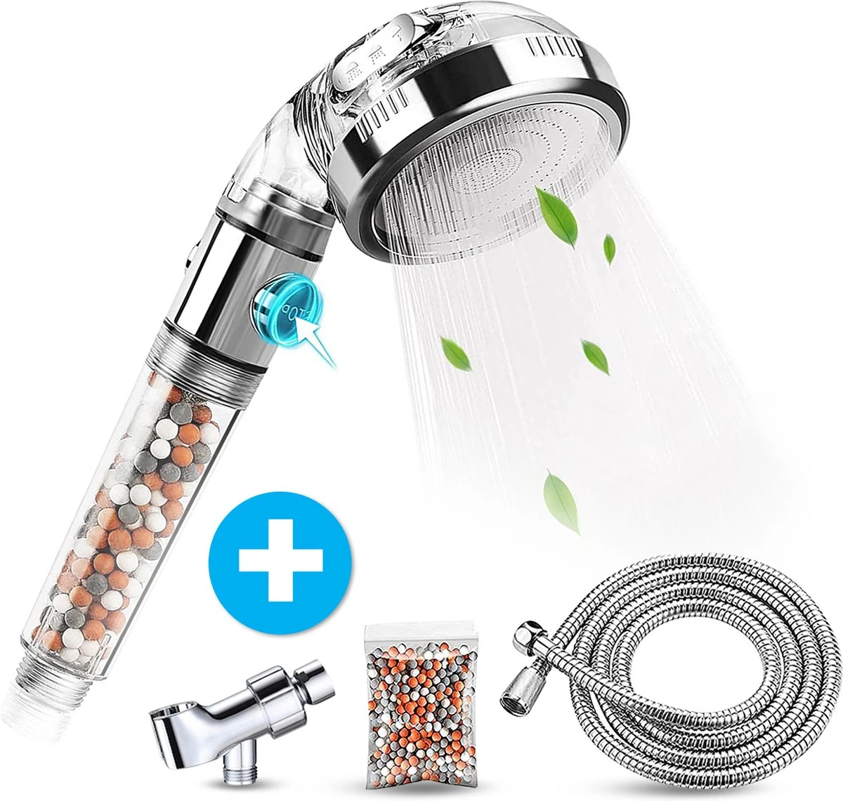 Waterbesparende Ionische Douchekop Met Slang En Houder - Handdouche - 3 Standen - Regendouche 1 Waterbesparende Ionische Douchekop Met Slang En Houder - Handdouche - 3 Standen - Regendouche