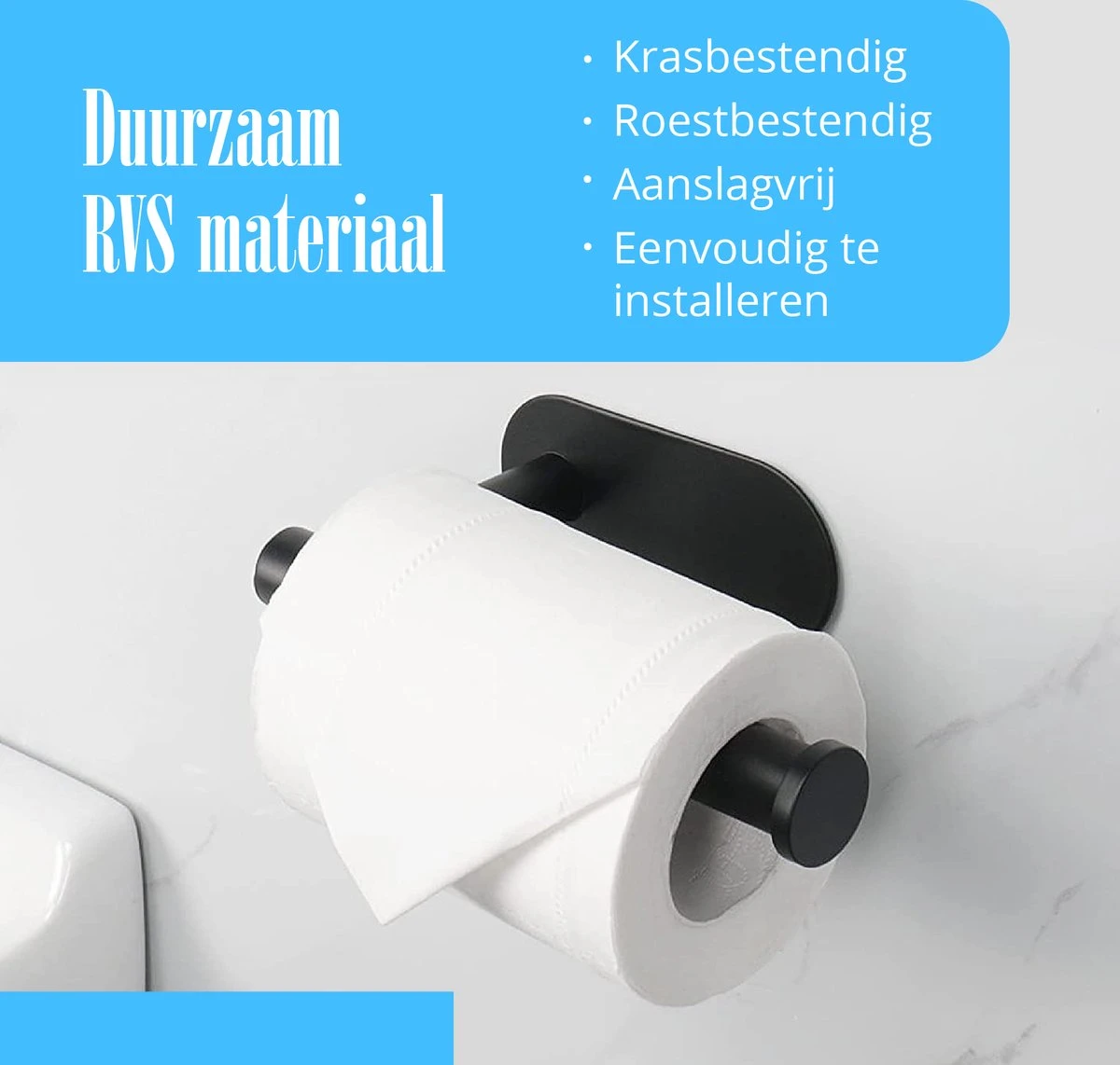 Flusive Toiletrolhouder Met 4 Handdoekhaakjes - Wc Rolhouder - Zelfklevend Zonder Boren - RVS - Zwart 4 Flusive Toiletrolhouder Met 4 Handdoekhaakjes - Wc Rolhouder - Zelfklevend Zonder Boren - RVS - Zwart - Afbeelding 4