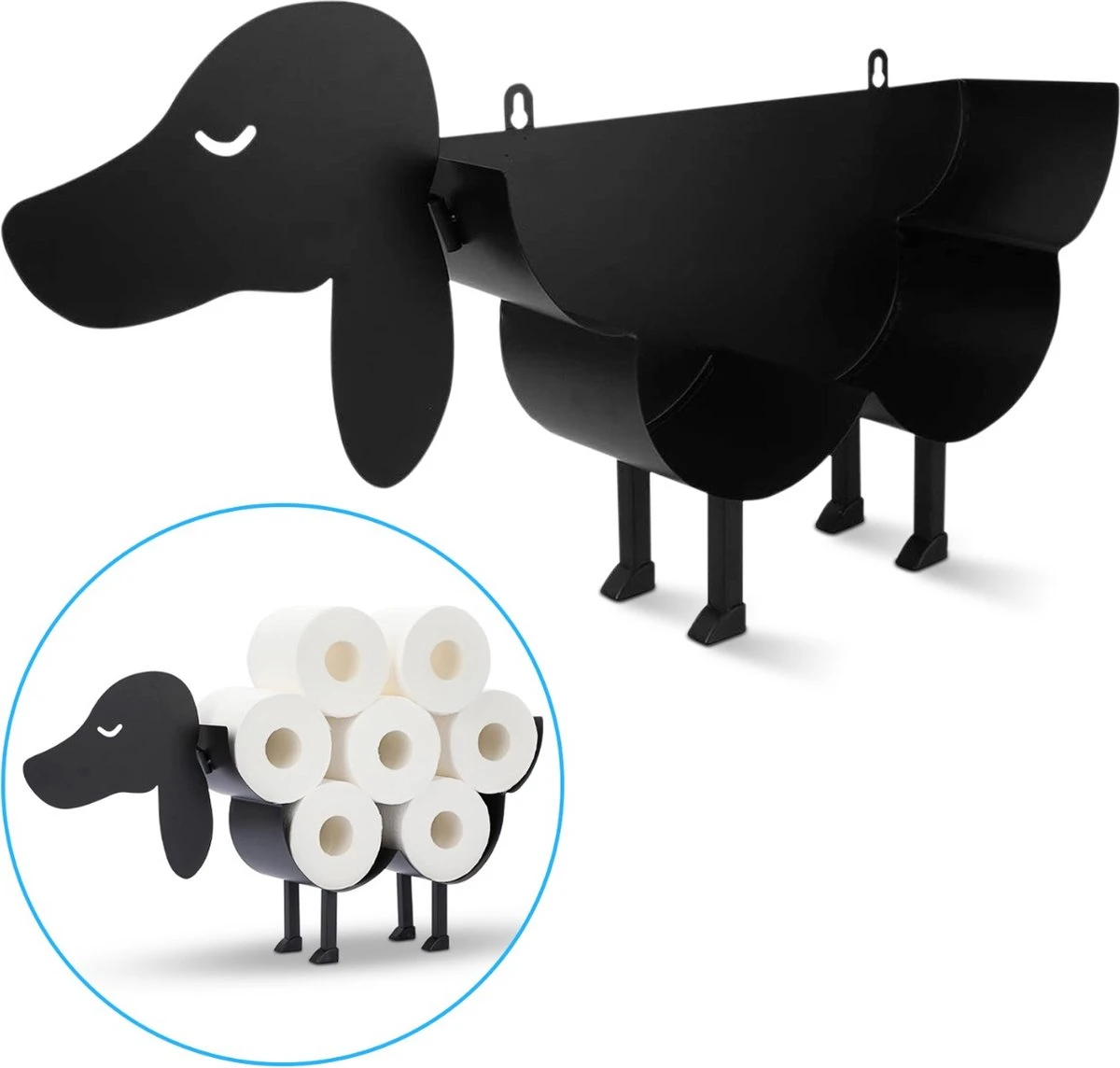 Sanics Reserverolhouder Vrijstaand - Hangend - Wandhouder - Hond - Zwart - Dier 1 Sanics Reserverolhouder Vrijstaand - Hangend - Wandhouder - Hond - Zwart - Dier