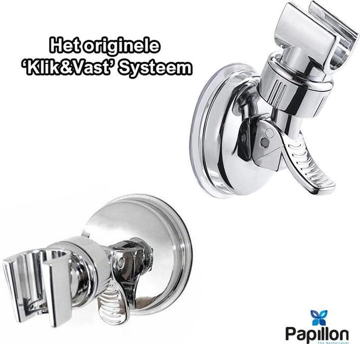 Merkloos Douchekophouder - Grote Zuignap - Klik&Vast - Draaibaar - Chroom 2 Merkloos Douchekophouder - Grote Zuignap - Klik&Vast - Draaibaar - Chroom - Afbeelding 2