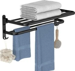 Vannons - Handdoekrek - Handdoekrek Badkamer - 2 Handdoeken - Handdoekrek Zelfklevend - Zwart