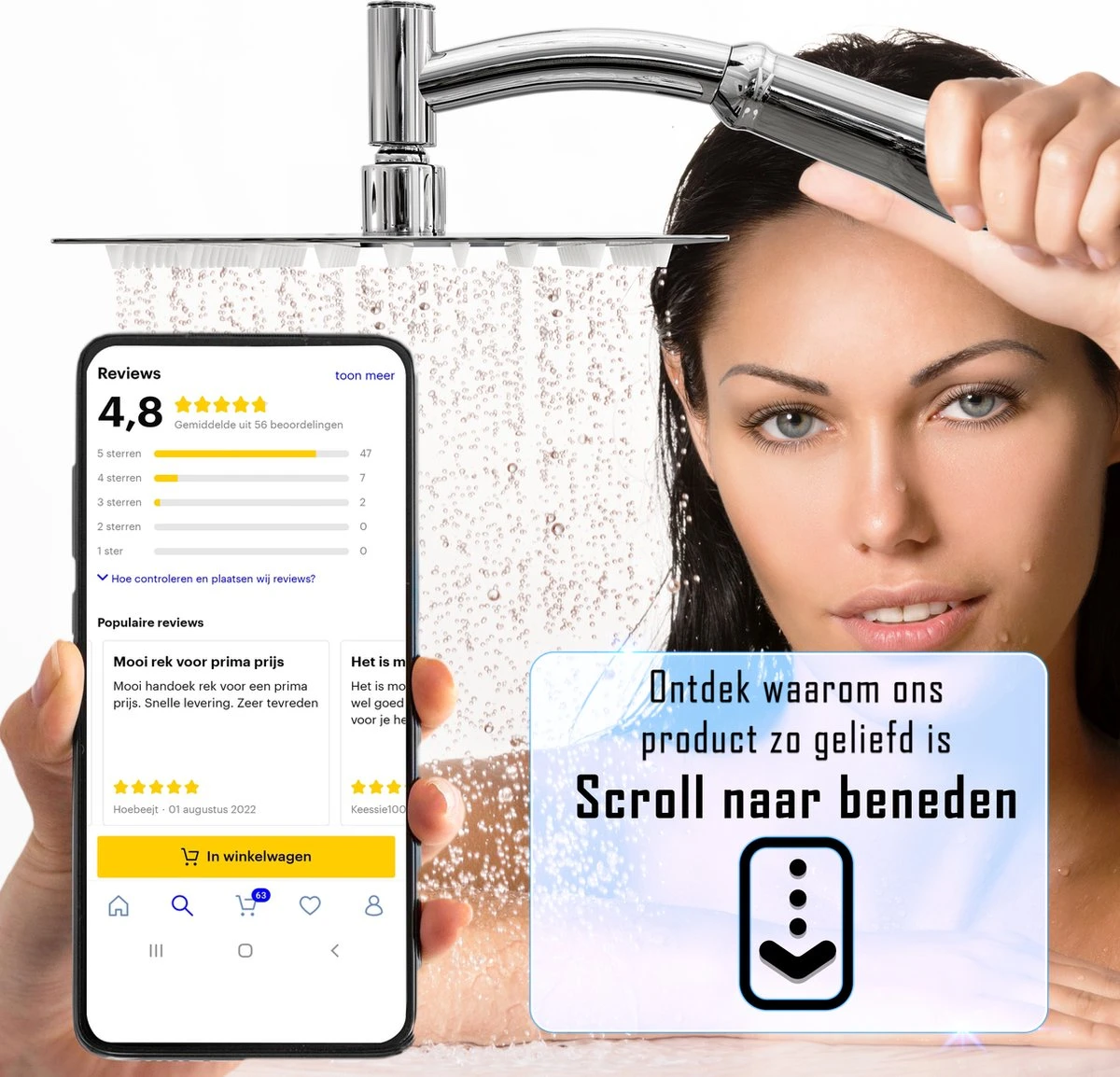 Regendouchekop Deluxe - ø 35CM - Douchekop Met Doucheslang En Douchekophouder - RVS 9 Regendouchekop Deluxe - ø 35CM - Douchekop Met Doucheslang En Douchekophouder - RVS - Afbeelding 9