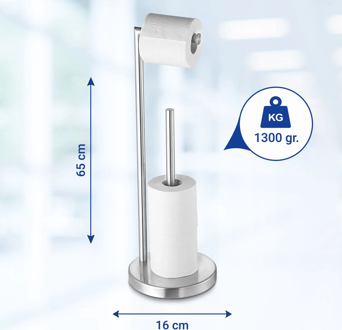 VDN Stainless Wc Rolhouder Staand - Toiletrolhouder En Reserverolhouder - RVS - Geschikt Voor 3+1 WC Papier Rollen - 2 In 1 3 VDN Stainless Wc Rolhouder Staand - Toiletrolhouder En Reserverolhouder - RVS - Geschikt Voor 3+1 WC Papier Rollen - 2 In 1 - Afbeelding 3
