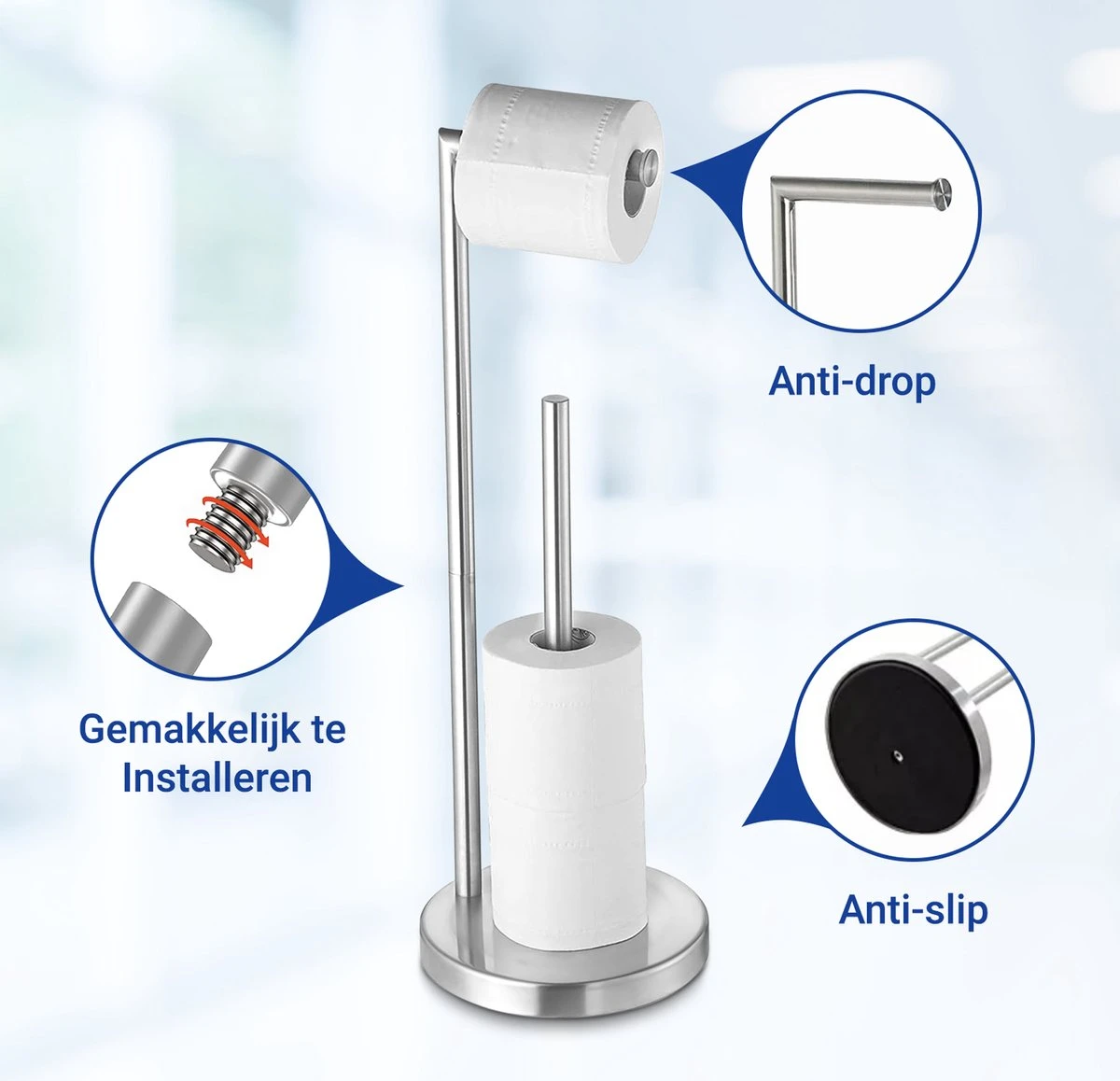 VDN Stainless Wc Rolhouder Staand - Toiletrolhouder En Reserverolhouder - RVS - Geschikt Voor 3+1 WC Papier Rollen - 2 In 1 2 VDN Stainless Wc Rolhouder Staand - Toiletrolhouder En Reserverolhouder - RVS - Geschikt Voor 3+1 WC Papier Rollen - 2 In 1 - Afbeelding 2